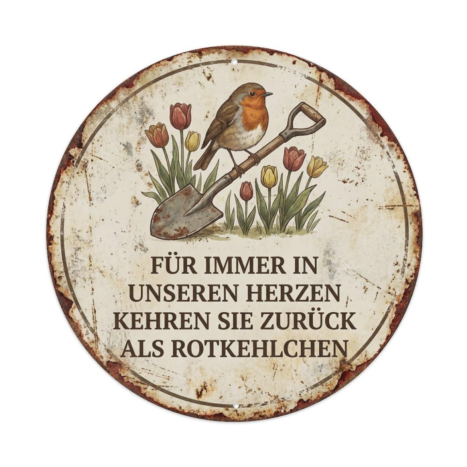Yrnq Vintage Style Robin Bird Garden Quote Immer Vintage Metal Tin Sign Plaque Wall Decor For Cafe, Club, Garden Round Metal Poster 8X8inch