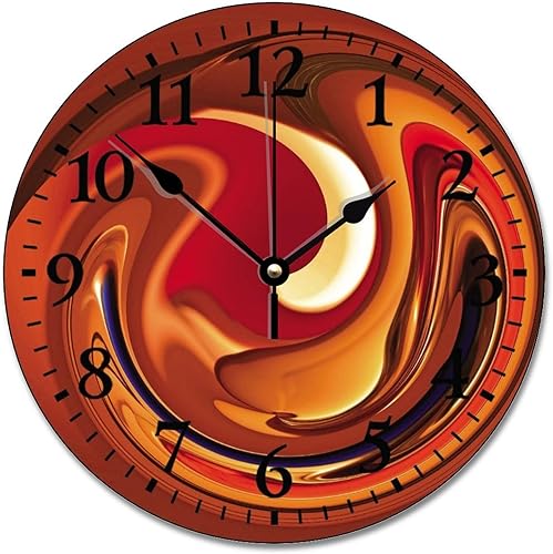Funky - Reloj de pared abstracto de color naranja y rojo quemado, moderno reloj de madera vintage, 10 relojes de cuarzo silencioso sin tictac,