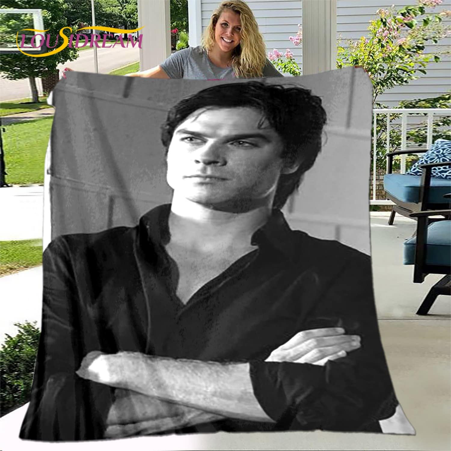 BLAKIN Damon Salvatore Blanket, The Vampire Diaries Fluffy Fleece Blanket, TV Blanket, Soft