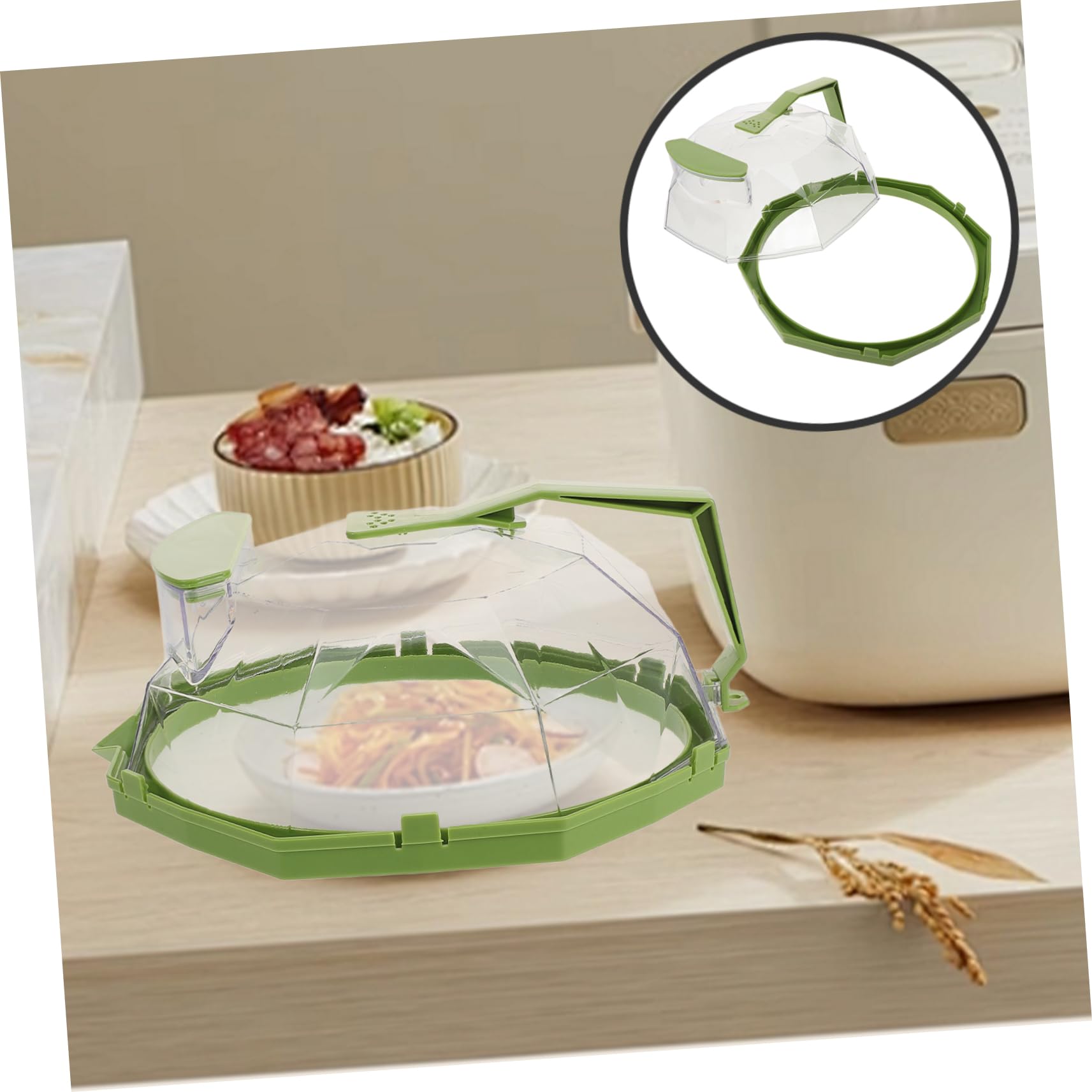 Ciieeo Coperchio per Riscaldamento Alimenti Microonde in Plastica Verde Funzione Termica e Presa Comoda per Cucina e Piatti