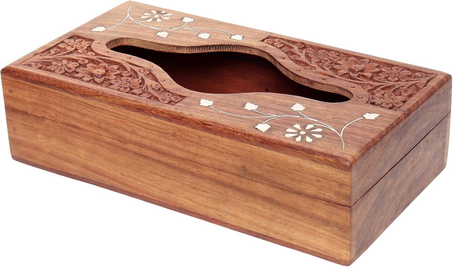 Wooden Tissue Box Cover, 9 x 5 Inch, Compatible with Pottery Barn Furniture and Decor, Anthropologie Furniture Style for Elegant Wooden Home Accessory (Carving White)