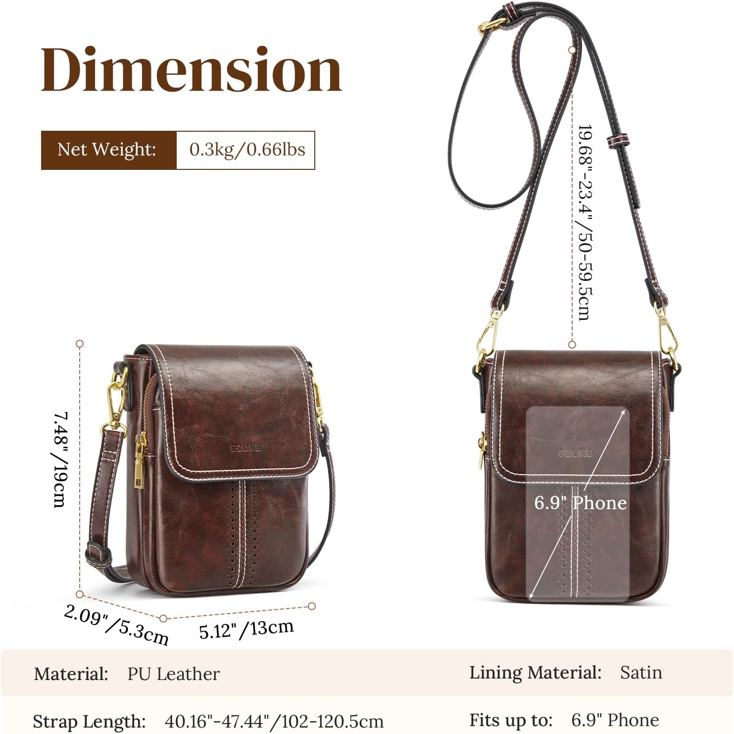 S-ZONE Vegan Leather Small Crossbody Bags for Women Trendy Cell Phone Purses Womens Wallet with Adjustable Strap Card Slots - Image 3