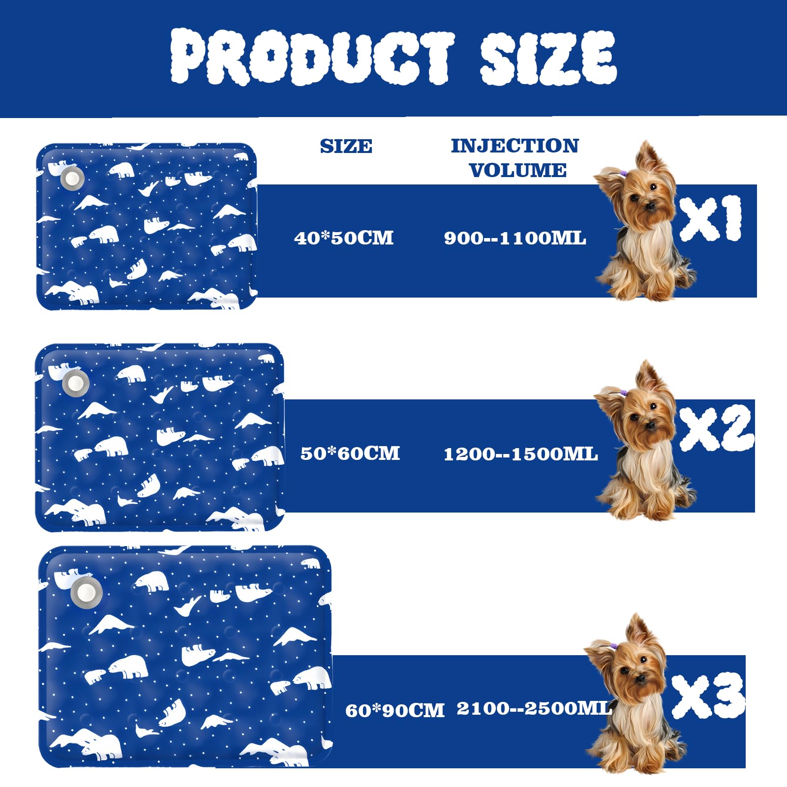 Alfombra Refrescante para Perros Gatos,Mascotas Alfombrilla Autoenfriante,Cama Refrescante Perro Inyección De Agua,Cama Gat Frio Animales Colchon Mascotas para Verano,40x50cm,M,Oso de hielo azul real