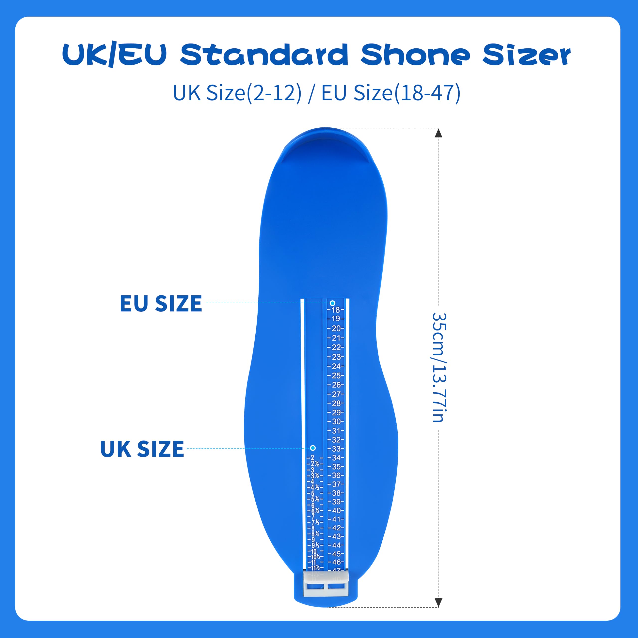 JSMTKJ Pedimetre Enfants et Adultes, Pointure Chaussure Mesurer Pied Dispositif de Mesure pour Déterminer la Pointure 18 à 47 et Ruban à Mesurer 1.5m（Bleu）