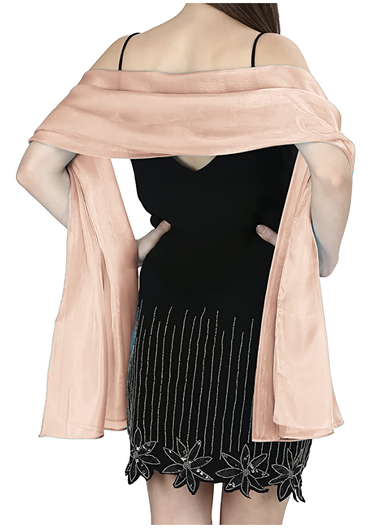 World Of Shawls Women's Peach Silky Iridescent Scarf Wrap Stole Shawl For Wedding Bridal Bridesmaids Evening Wear Prom & Parties (Peach)