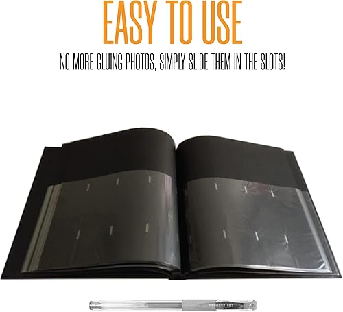 Miniatura 7 de Photo Booth Nook Álbum de recortes con bolígrafos de gel (1 unidad)  Diario de álbumes de recortes con cubierta de cuero  40 páginas negras, ranura