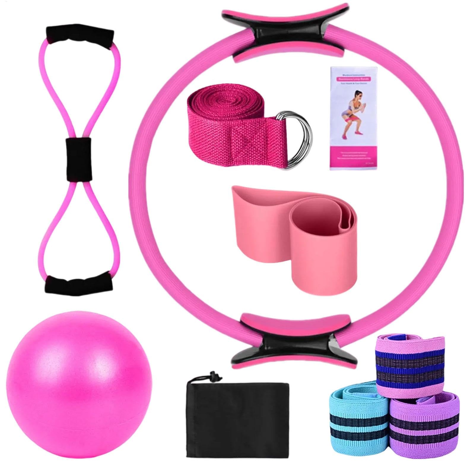 Kit Home Pilates, set di yoga per donne - Kit Pilates per allenamenti - Bande di yoga, attrezzatura per la casa, cintura elasticizzata, accessori per allenamenti multifunzionali per donne adulti