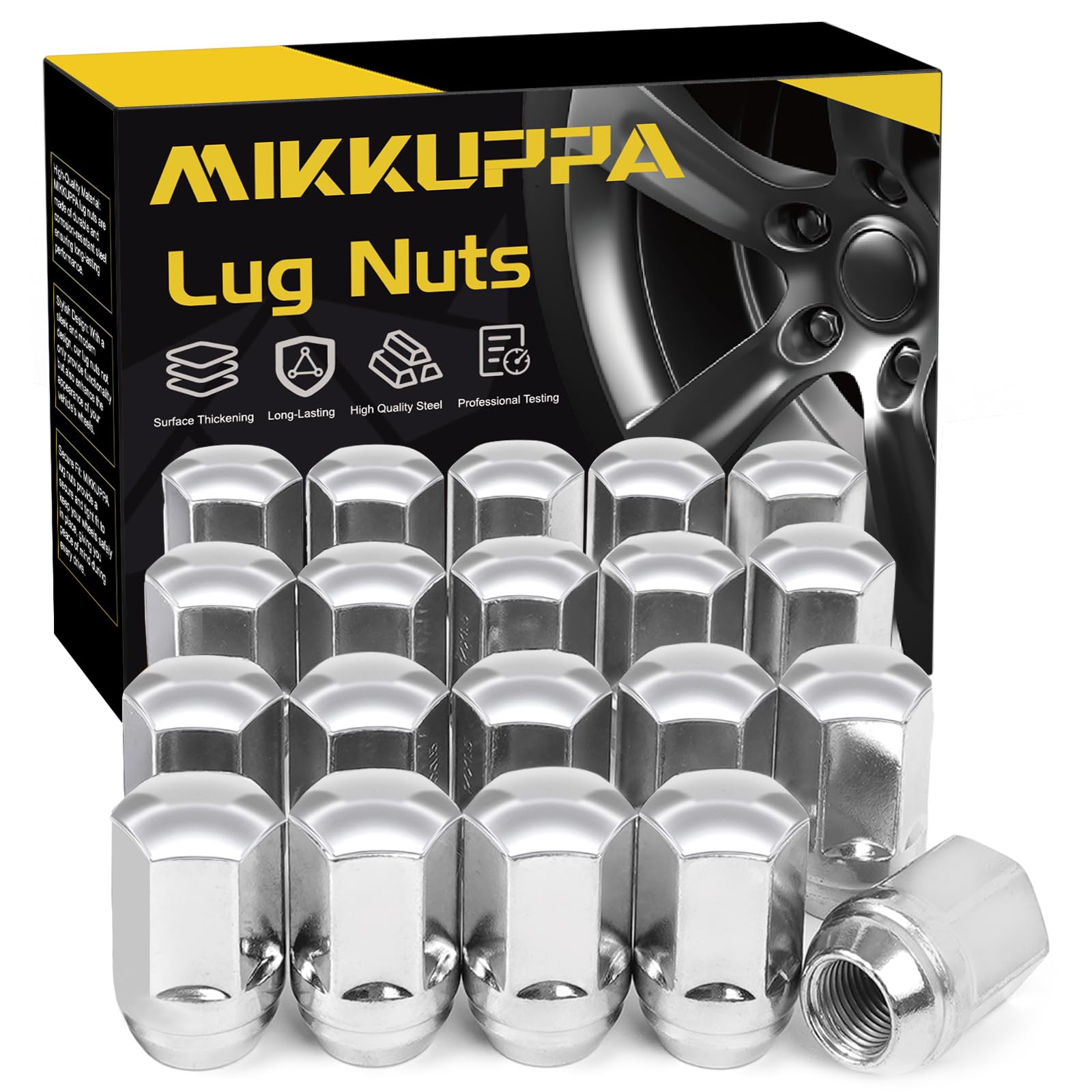 MIKKUPPA M14x1.5 OEM 러그 너트, 쉐보레 이쿼녹스 말리부 임팔라 교체품, 닷지 차저 챌린저 듀랑고, 크라이슬러 300 팩토리 휠, 크롬 20피스 원피스 3.8cm(1.5인치) 높이 쇼트 타이어 너트 611-330