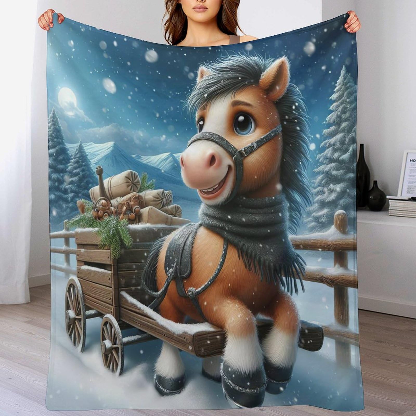 Couverture cheval en flannel douce plaid lit canapé 130x150cm
