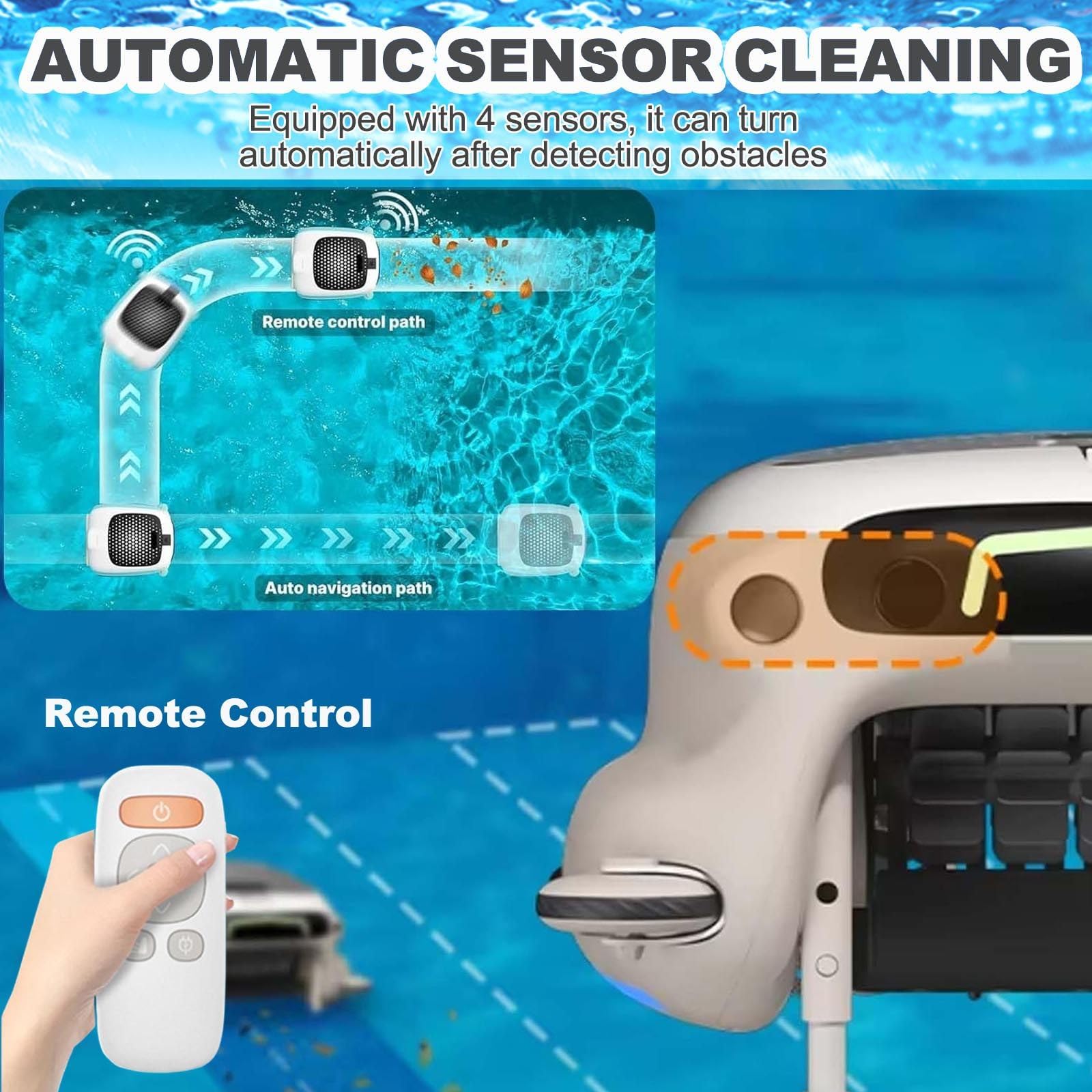 Limpiafondos RobóTico InaláMbrico para Piscinas, con Control Remoto, para hasta 2000sq.Ft, Recogedor AutomáTico De Hojas Y Residuos, Modo De Limpieza De 3 Velocidades
