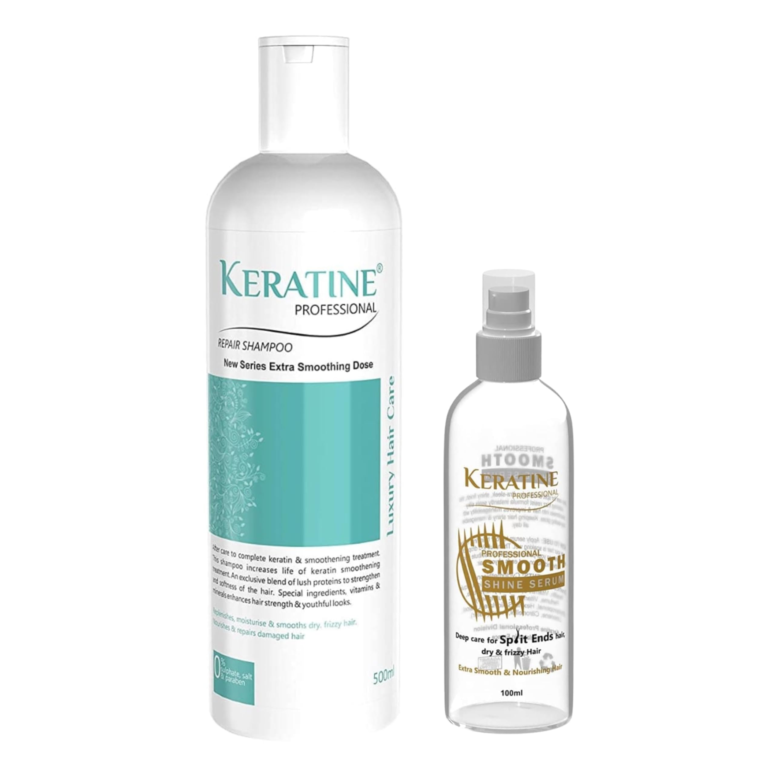 Keratine Professional Hair Care Combo – Smooth Shine Serum (100ml) + Repair Shampoo (500ml) | Deep Nourishment for Dry, Frizzy, and Damaged Hair | Sulfate-Free | Split Ends & Smoothening Treatment-picture-33