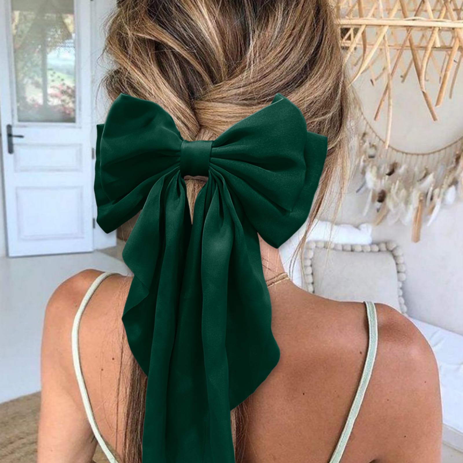 illpta Grote strik haarspeldjes, groene haarstrik voor vrouwen, lang lint, haarspelden, accessoires voor feesthaaraccessoires, zachte haarspeld voor vrouwen meisjes, haarspeldjes, accessoires