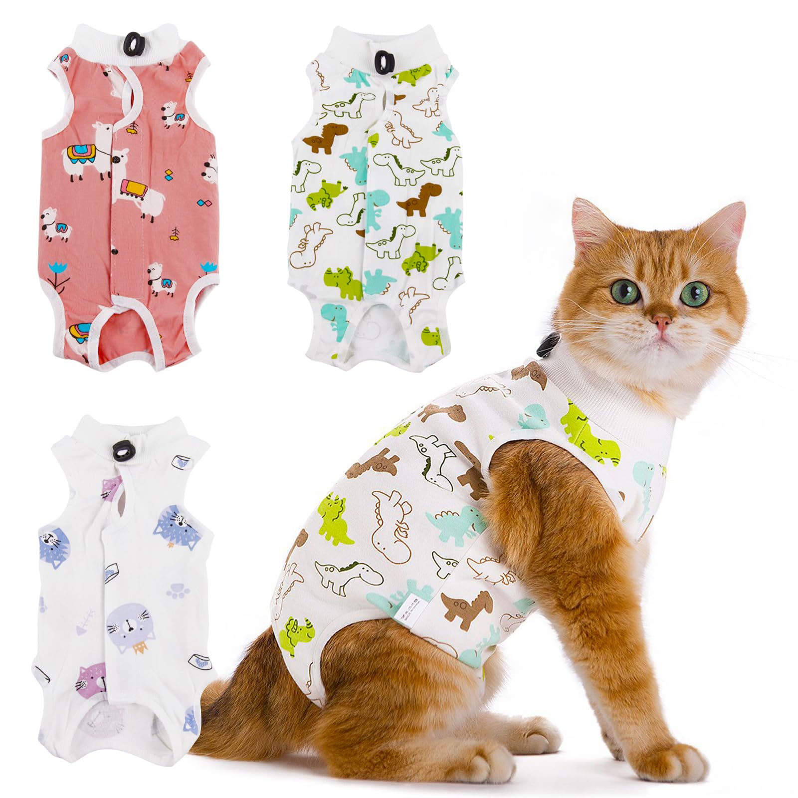 3 Stück Katze Chirurgie Erholungsanzug, Katzenbody Nach Op, Kastration Haustier-medizinisches chirurgisches Hemd Operationsgenesungsanzüge, Cat Onesie für Anti Lecken, Verstellbare Größen