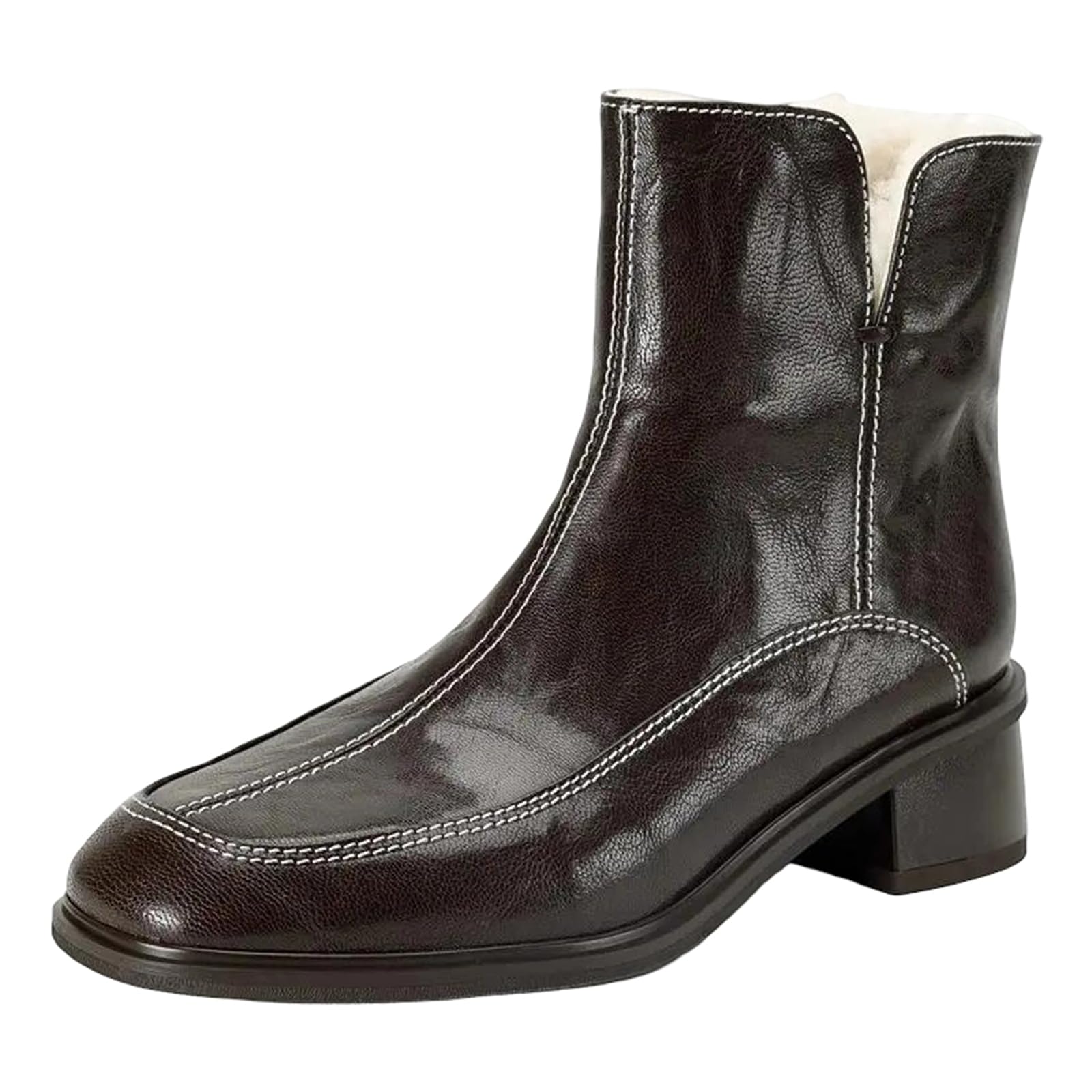 Womens Casual Dress Ankle Boots British Style Zipper Closure with A Round Toe and A High Block Heel