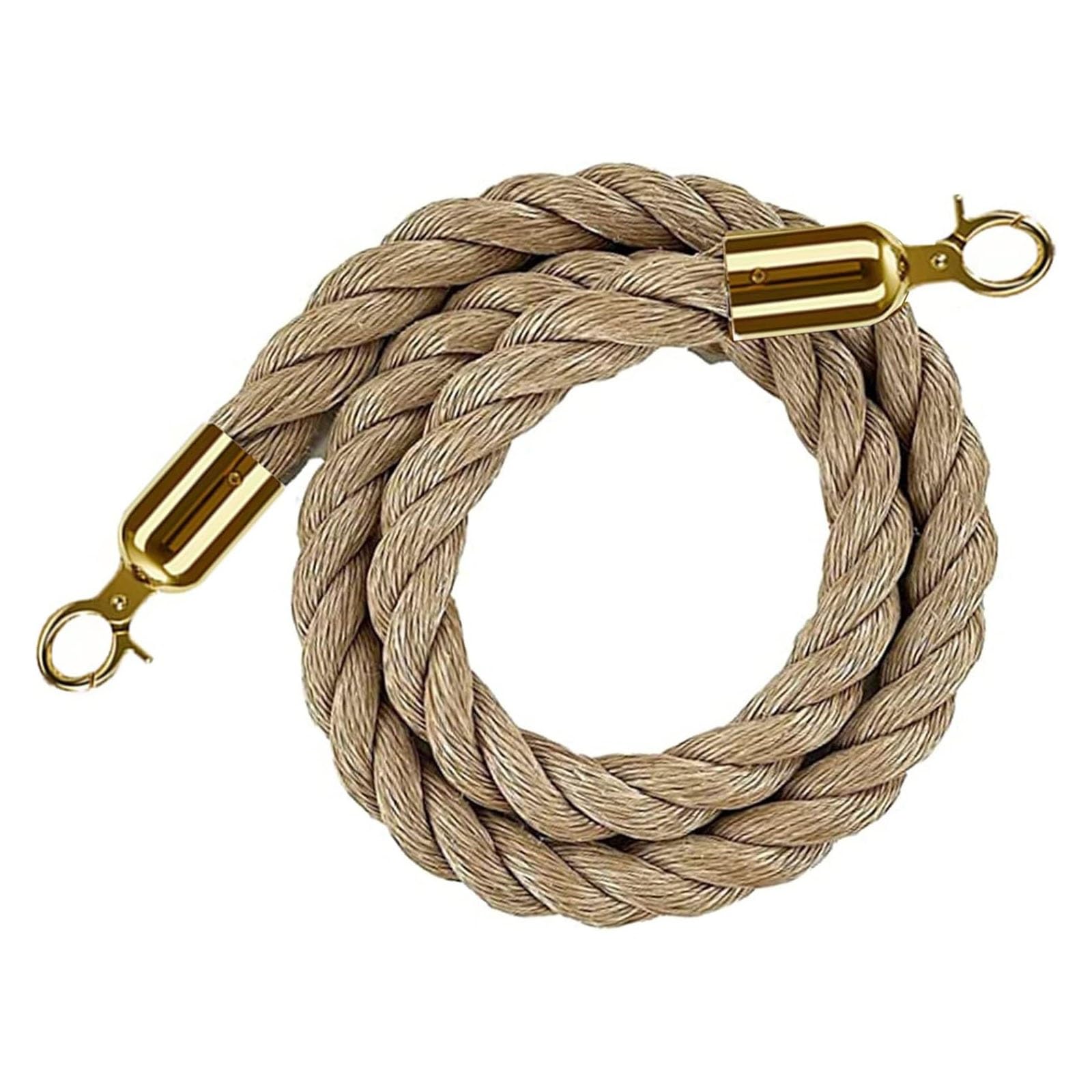 Barrier Rope, Hotel Hemp Rope Barriers Queue Line,for Crowd Control, for Stanchion Posts Pole(Gold Hooks,1.7m/5.6ft)