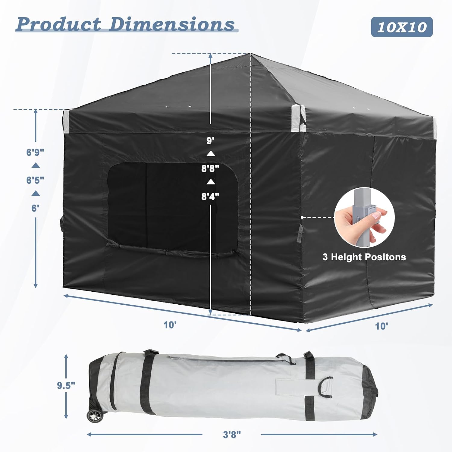 Aoodor 12x12 FT Pop-Up Canopy Tent with Roller Bag and Curtain - Portable Instant Shade, Sturdy Iron Frame, Water-Resistant 210D Oxford Fabric, UV Protection, Ideal for Camping and Outdoor Events