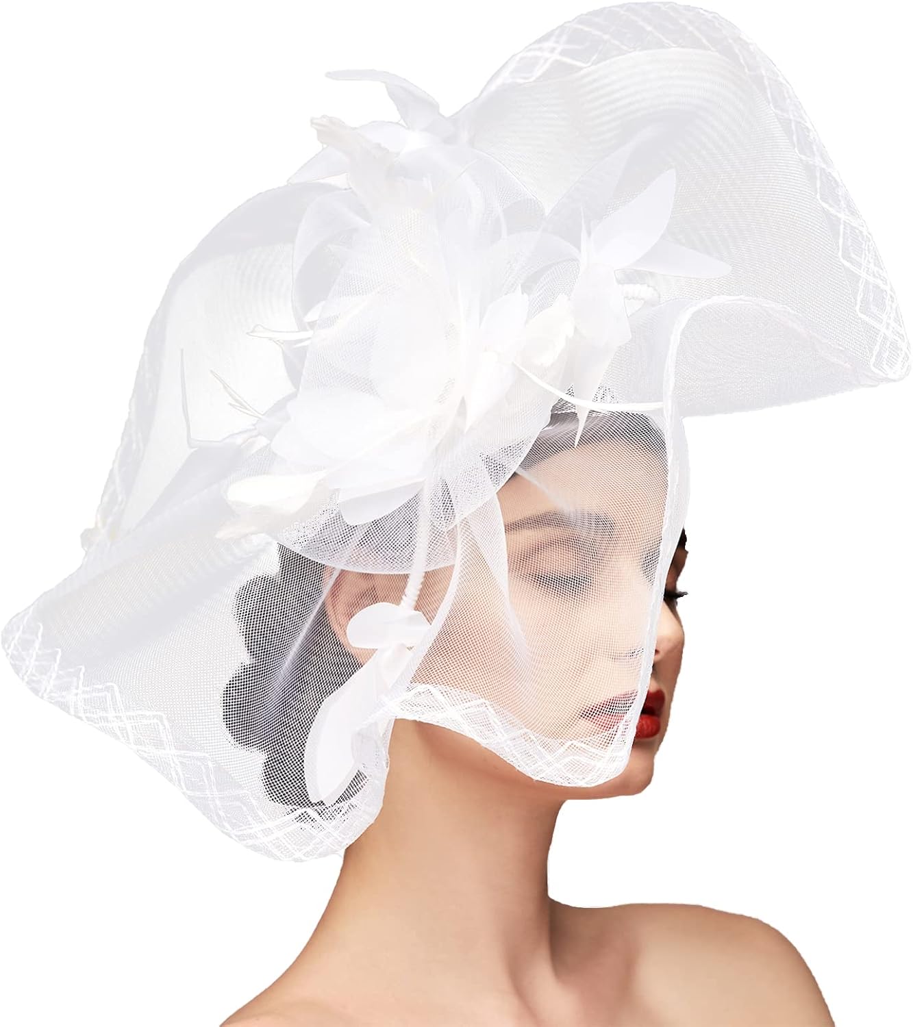 Fascinators Hats for Women Mesh Floral Feather Fascinator Headband for Wedding Cocktail Tea Party or Special Occasion