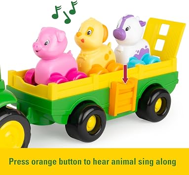 John Deere Animal Sounds Wagon Ride Musical Tractor Toy - Musical Toddler Toys - Includes Farmer Figure, Tractor, and 3 Farm Animals - Easter Basket Stuffers for Toddler - Ages 12 Months and Up