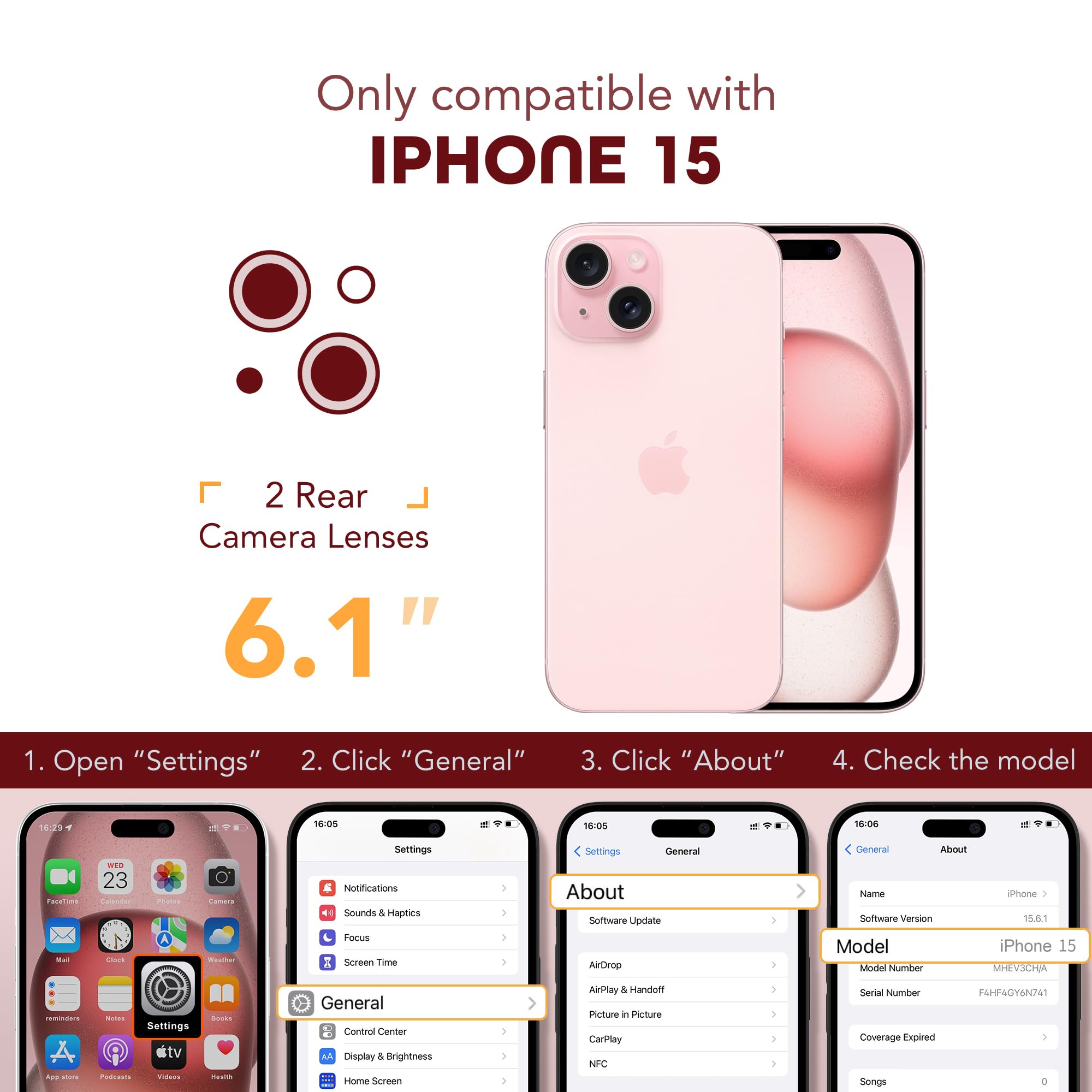 TIESZEN Custodia per iPhone 15, compatibile con MagSafe, protezione dello schermo privacy integrata e protezione della fotocamera, anti spia completa, antipolvere, antiurto, custodia rigida da 6,1