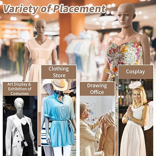 Miniatura 55 de BLKMTY Maniquí femenino de 69 pulgadas con forma de vestido de cuerpo completo, modelo de ropa, maniquí ajustable, maniquí desmontable realista