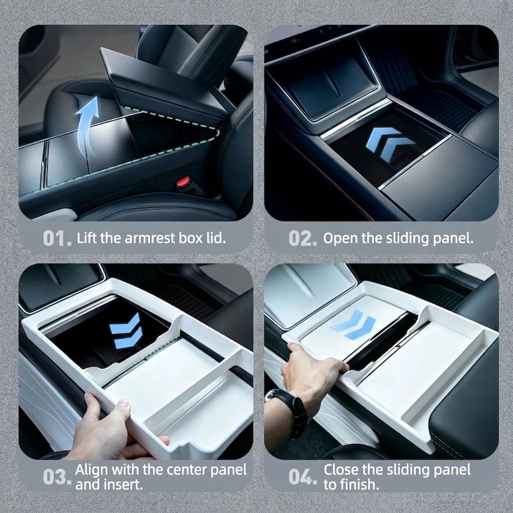 Console Storage Tray for Tesla Model Y 2025 2026 Juniper, Organizer with Integrated Glasses Holder, Dash Panel Pocket for Refresh Model Y Interior Accessories (White)