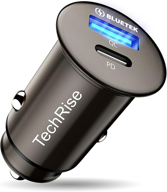 48W Car Charger,TechRise USB C Car charger All Metal PD3.0 Mini Car Phone Charger Dual port QC3.0 Car Fast Charger Cigarette Lighter USB Adapter for iPhone Samsung IOS Android Smart phones Tablets