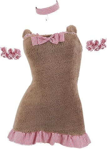 Kawaii Fuzzy Lingerie Dress Women Sexy Pajama Lolita Maid Anime Schoolgirl Cosplay Babydoll Costume Nightdress