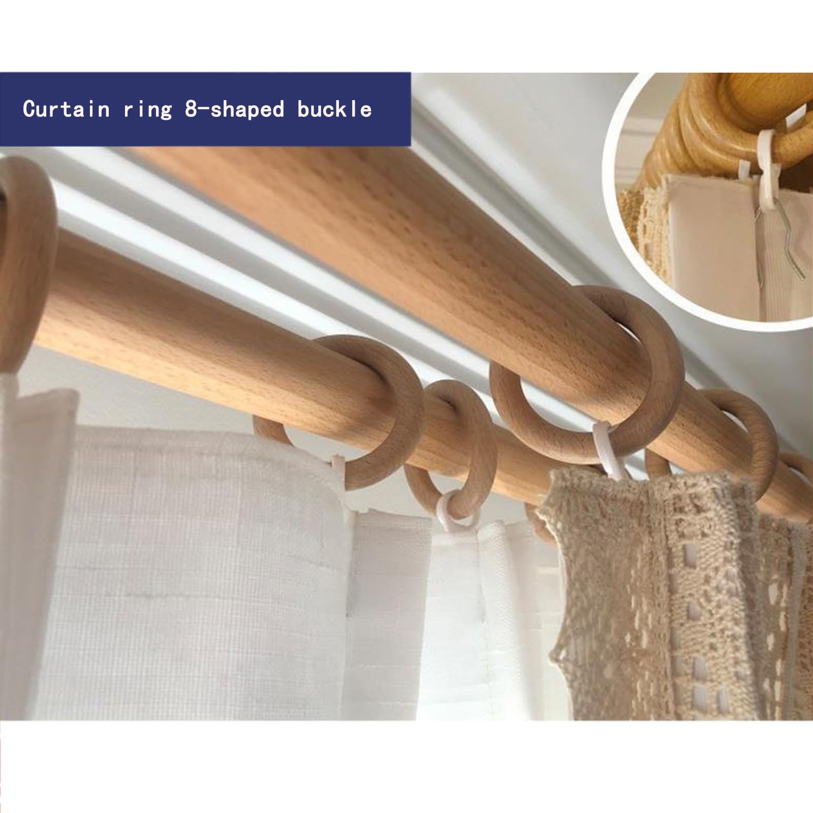 Gancio in legno con fibbia romana in legno massiccio ispessito, design silenzioso, 1 pezzo (include gancio in plastica), ideale per appendere tende eleganti decorazioni per la casa