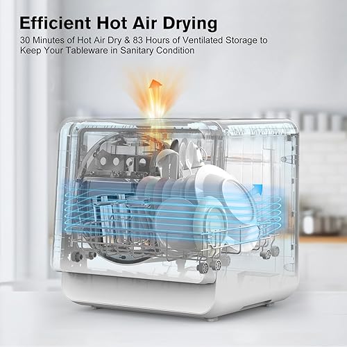 Miniatura 6 de Lavavajillas portátil para encimera, 7 programas de lavado, mini lavavajillas con tanque de agua integrado de 5 L y rociador doble de 360, mini