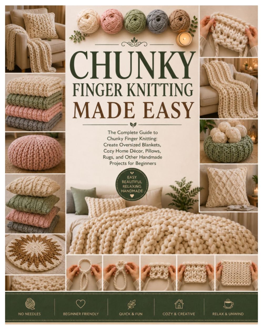 Chunky Finger Knitting Made Easy: The Complete Guide to Chunky Finger Knitting: Create Oversized Blankets, Cozy Home Décor, Pillows, Rugs, and Other Handmade Projects for Beginners