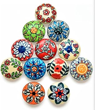 12 x Mix Vintage Look Flower Ceramic Knobs Door Handle Cabinet Drawer Cupboard Pull
