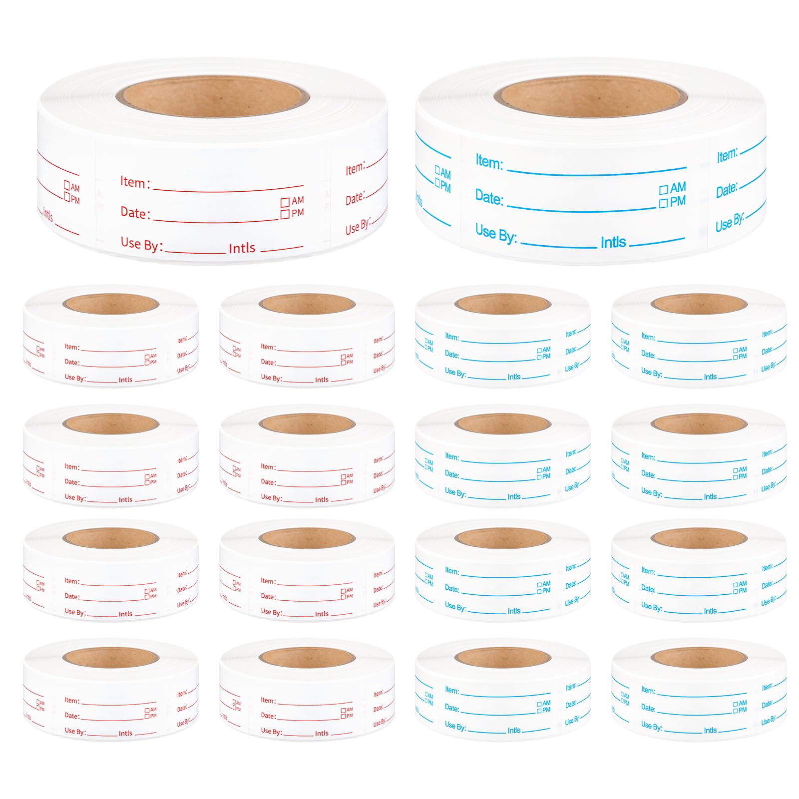16 rotoli di etichette rimovibili per alimenti, 8000 pezzi, 2 x 5 cm, adesivi per congelatore con data per contenitori alimentari, etichette senza residui, etichette per dispensa da cucina, rosso e