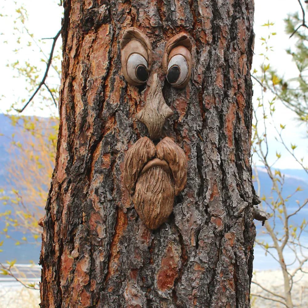 Monivi Tree Faces Decor Outdoor, Tree Face Outdoor Statues Old Man Tree Hugger Bark Ghost Face Decoration Funny Yard Art, Tree Decor for Halloween Easter Garden Creative Props