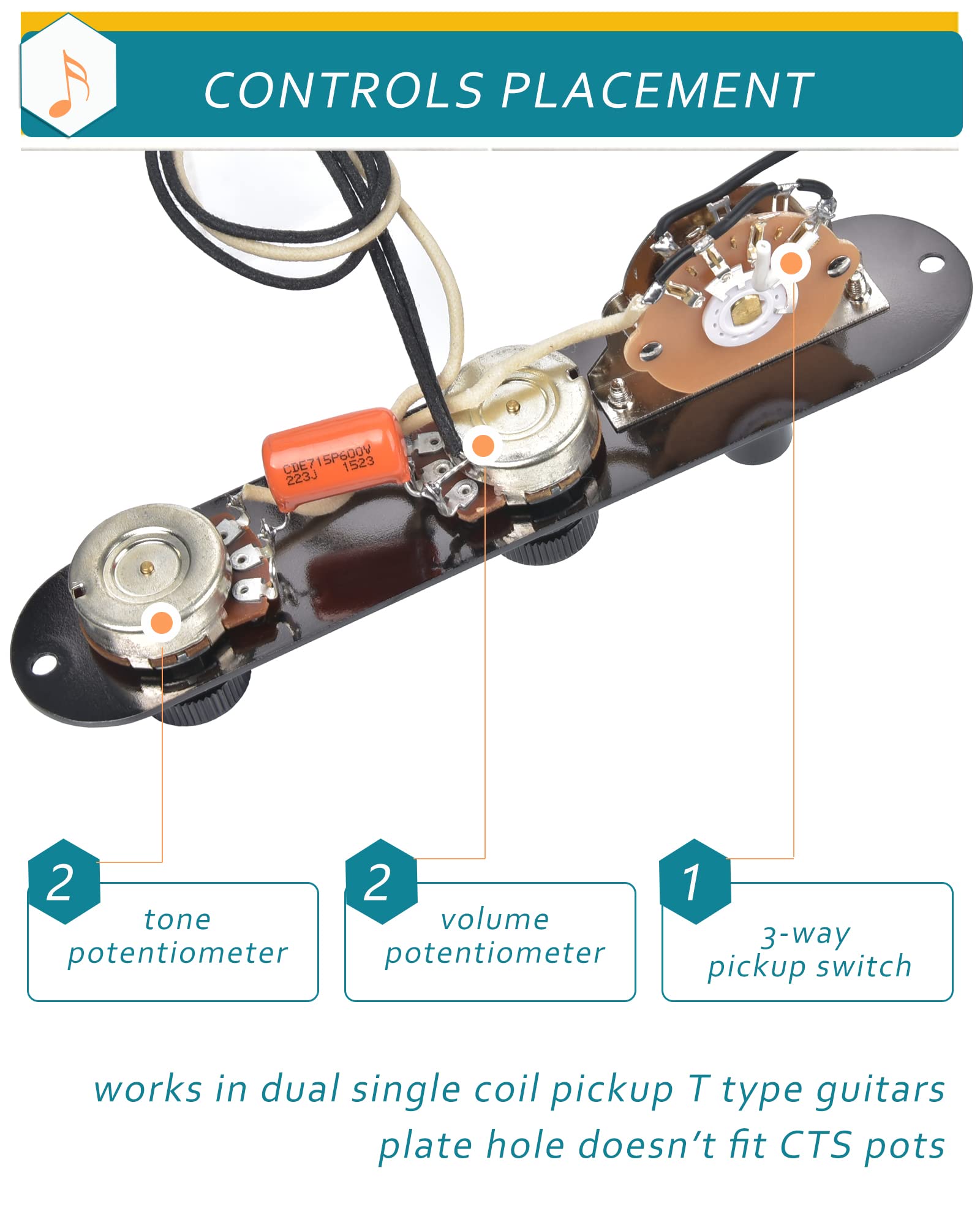 Placa de control de guitarra TL negra (negro)