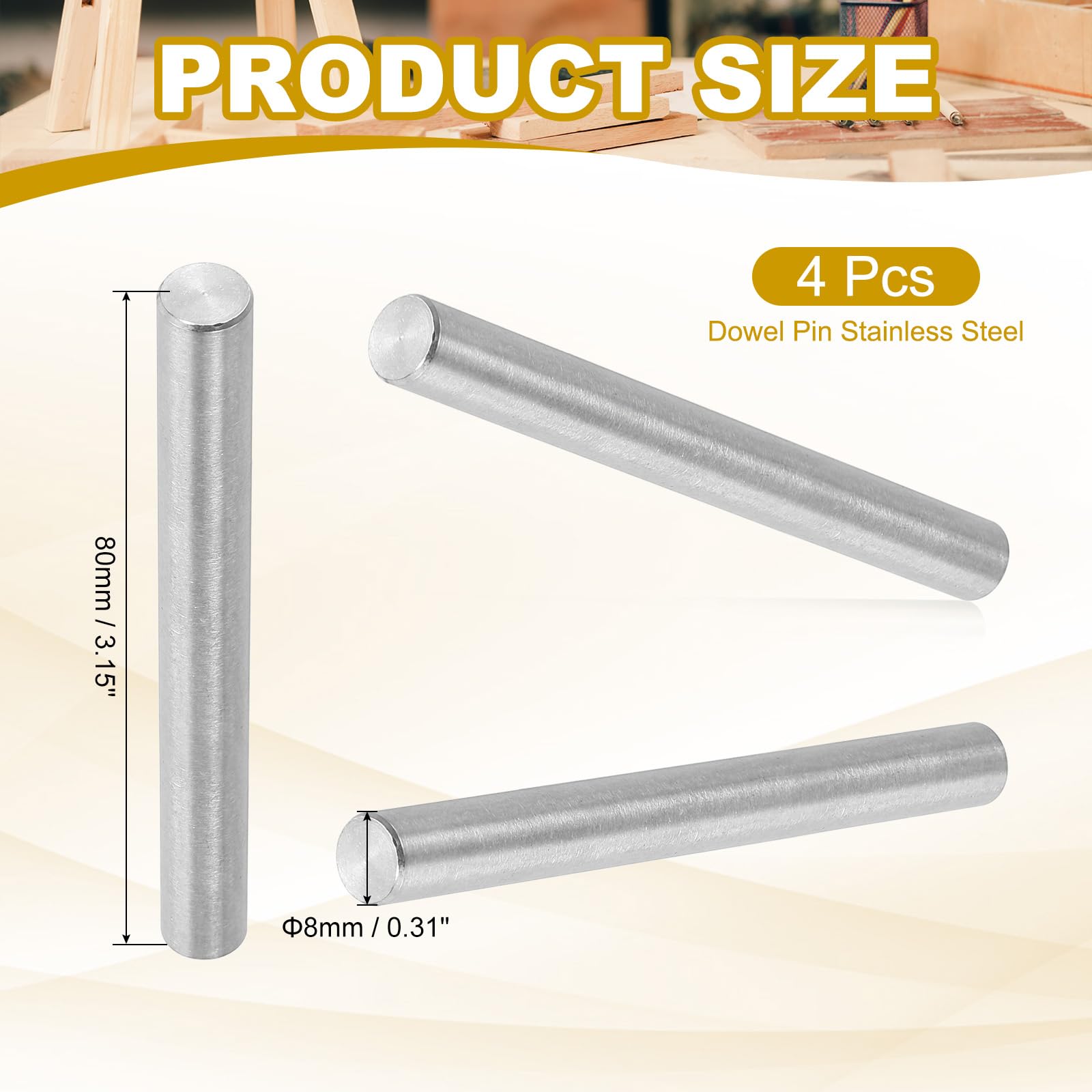 PATIKIL 8mm x 80mm Dowel Pin Stainless Steel - Image 2