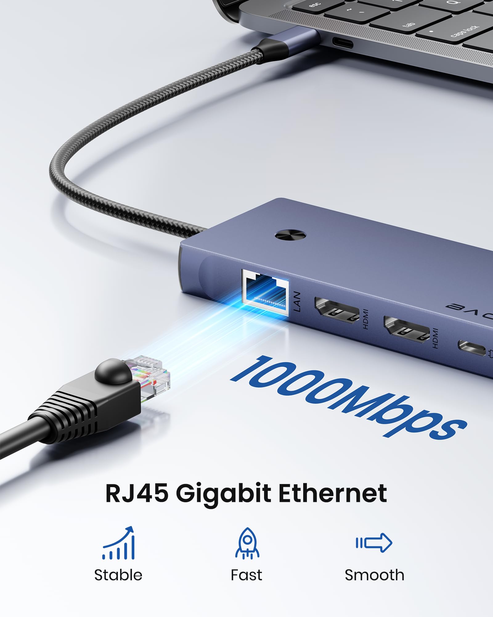Docking station per laptop Dual Monitor, hub USB-C 10 in 1 con doppio HDMI 4K, Ethernet, ricarica PD 100W, USB 3.0 USB-A e USB-C con trasferimento dati da 5 Gbps, lettore di schede SD/TF, per