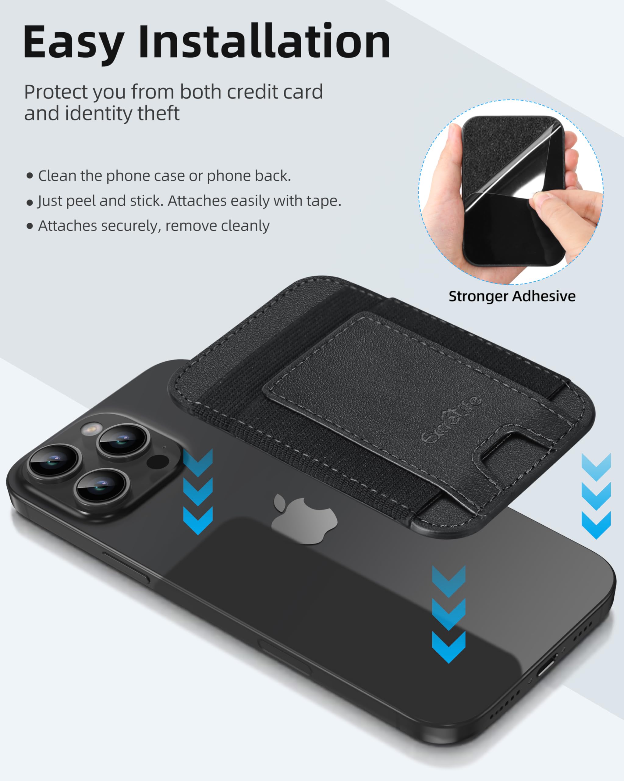 Soporte para tarjetas de teléfono, cartera de cuero para teléfono, soporte adhesivo más fuerte para la parte posterior del teléfono, soporte para tarjetas de crédito para iPhone, Samsung, Android,