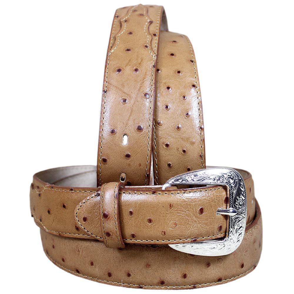 Tony Lama Men's Ostrich Print Leather Belt Reg And Big Cognac 30