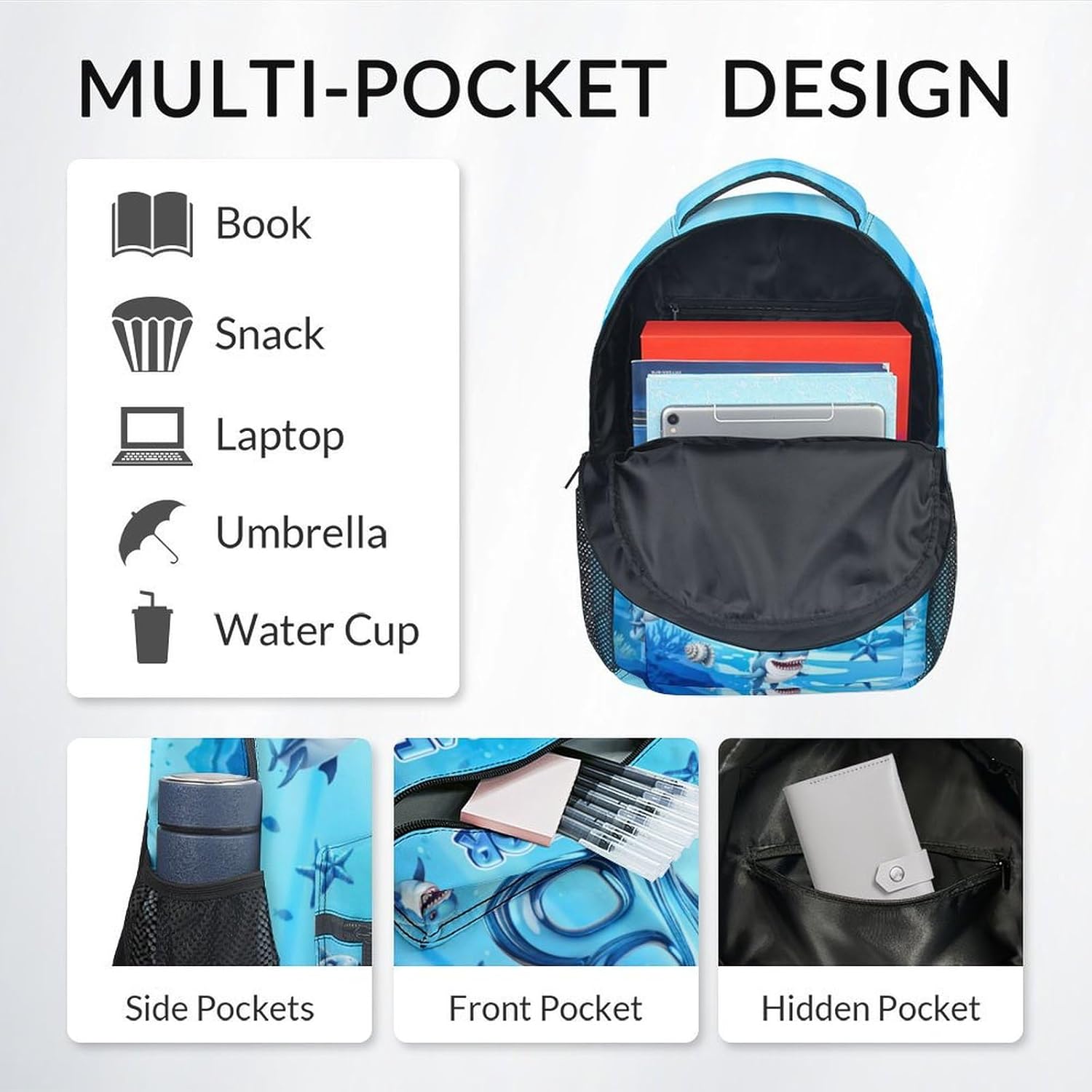 Customized Backpack Set for Boys - Shark Schoolbag for Kids, Durable Toddler School Bookbag with Adjustable Straps - Image 3