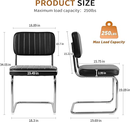 Miniatura 2 de CangLong Juego de 2 sillas de comedor de piel sintética, modernas sillas de comedor tapizadas sin brazos con asiento y respaldo cómodos, patas de