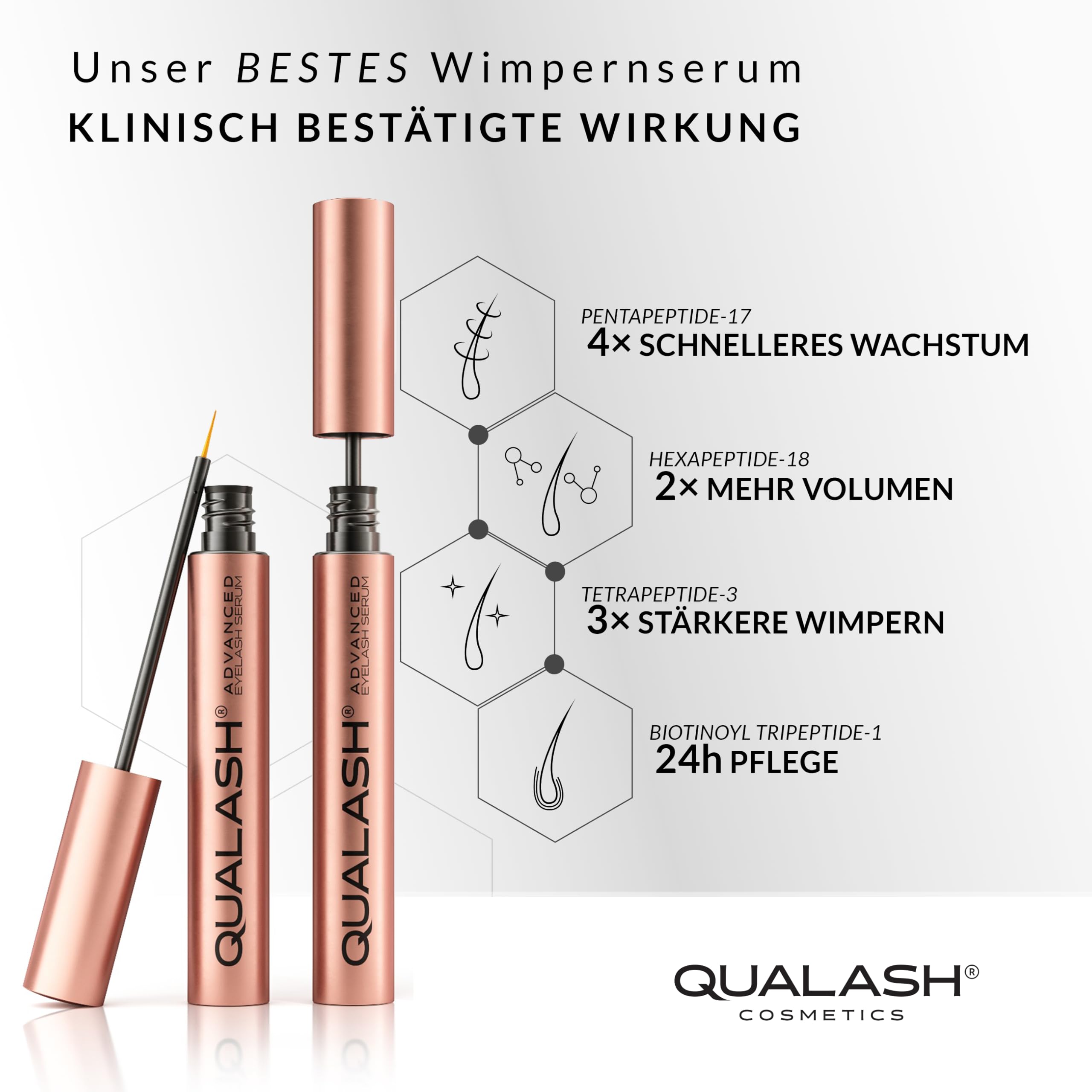 Wimpernserum für Long Lashes – QUALASH® Advanced Lash & Eyelash Serum 3,5 ml für schnell Wachstum, Testsieger mit patentierter QUA-X Wachstumsformel, sichtbare Ergebnisse in 4 Wochen klinisch getestet