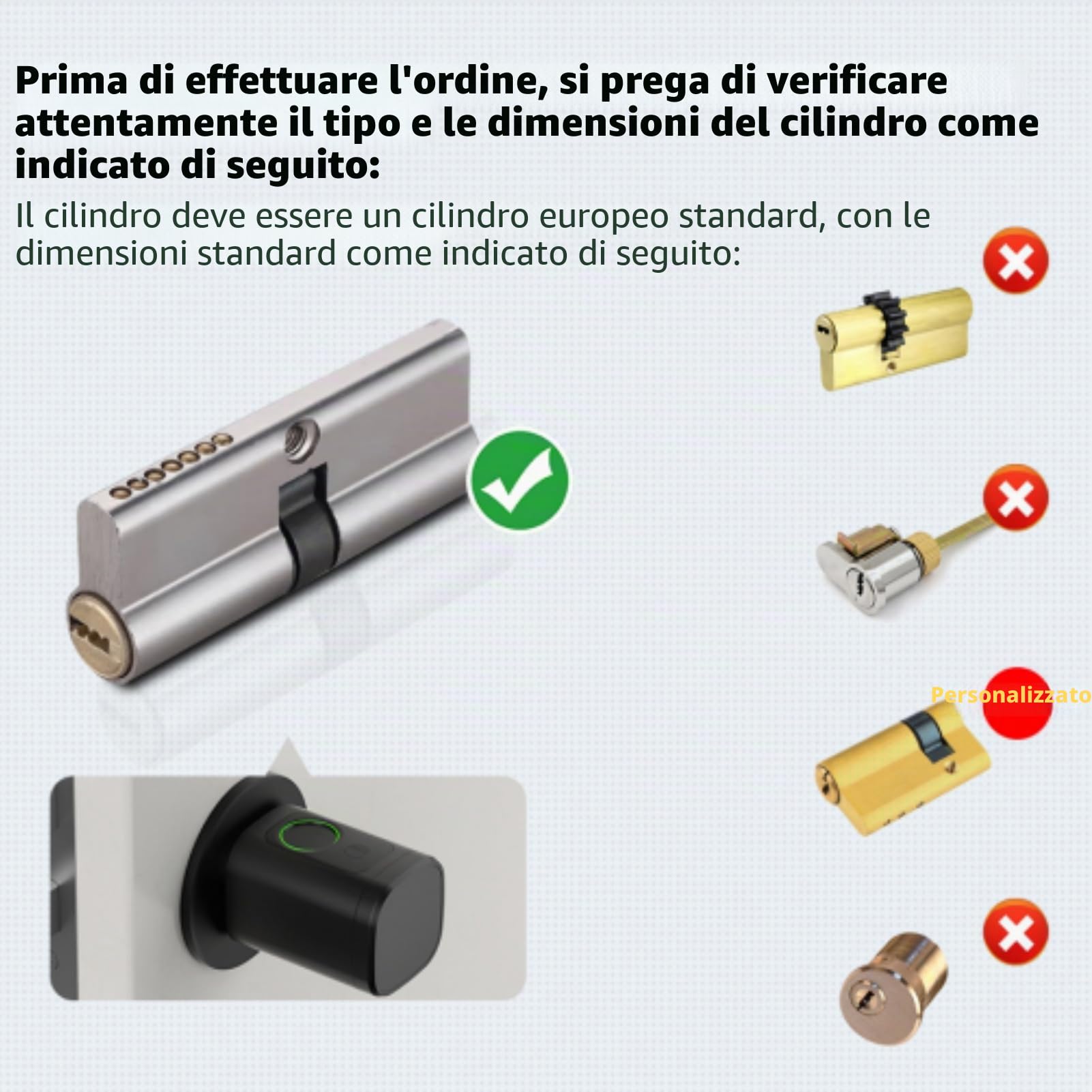 Serratura con impronte digitali, 5 in 1 Serratura intelligente con codice numerico RFID e chiave APP, Serratura elettronica per porte d'ingresso, Cilindro di chiusura regolabile 60-90mm