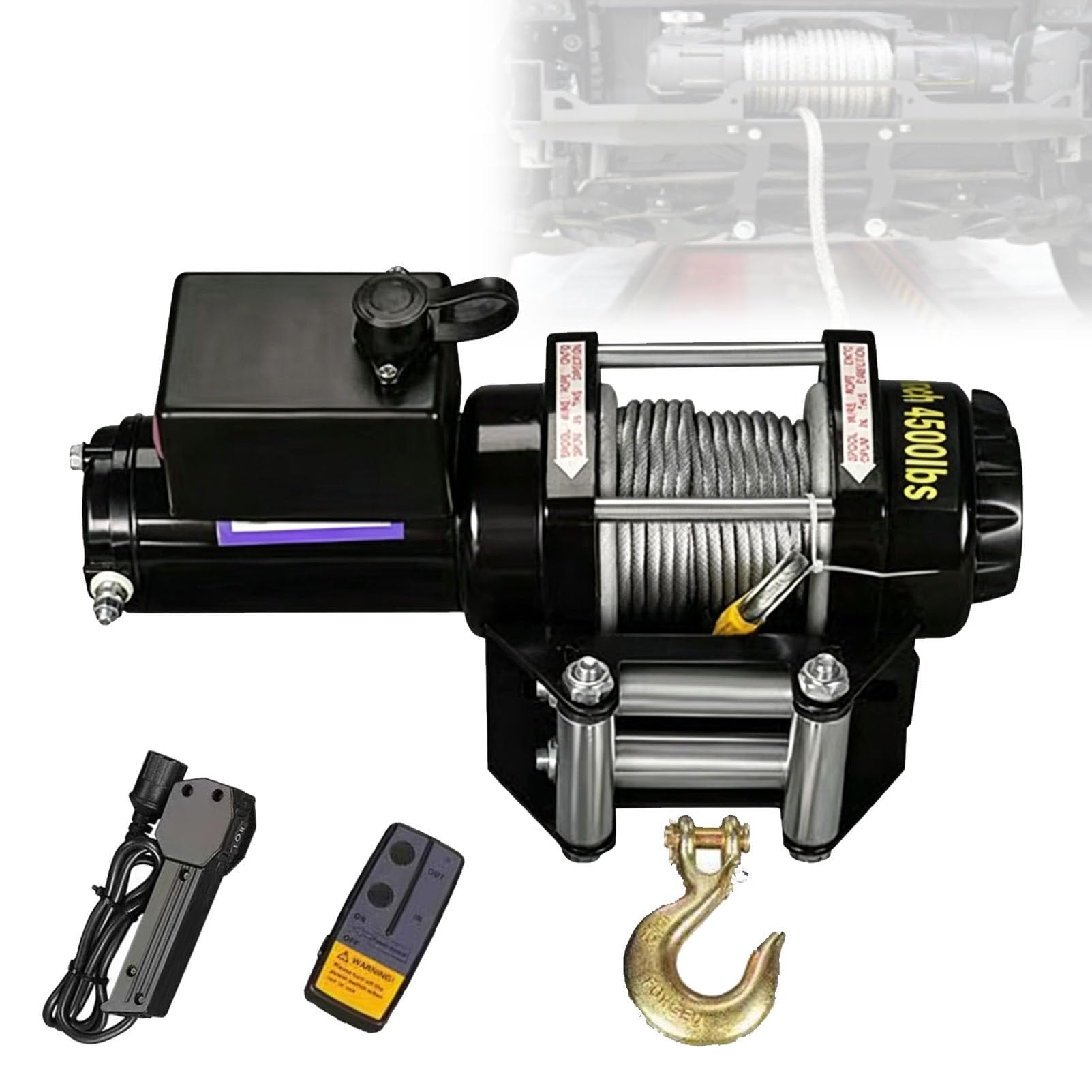 Zowdrix Electric Winch, Portable Recovery Winch, Wireless Remote & Handheld Controller, Steel Rope, for Light Truck SUV Off-Road Self-Rescue and Boat Towing 12V-4500lbs