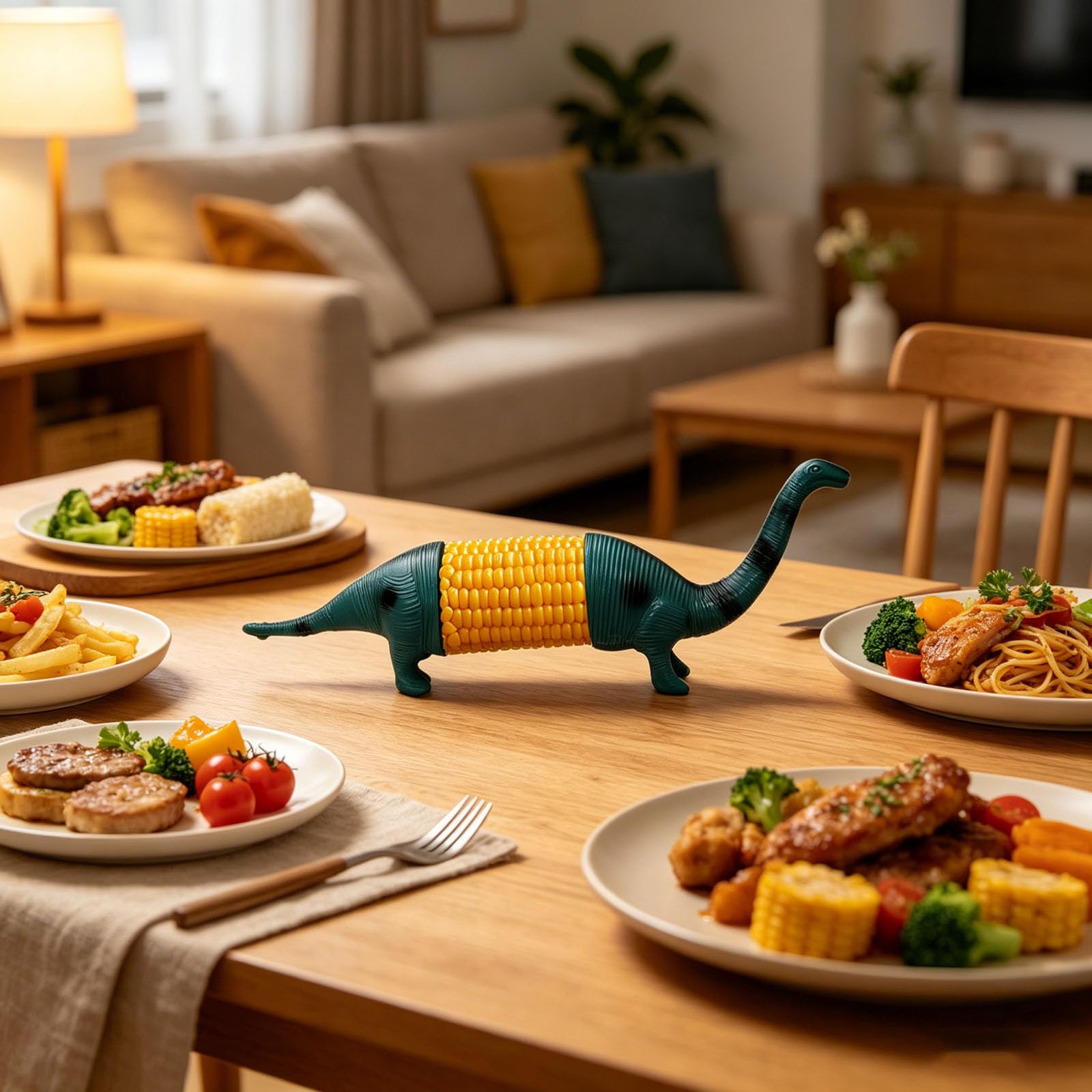Supporti per mais a forma di dinosauro, riutilizzabili in acciaio inox, per barbecue, picnic, campeggio e cene in famiglia, graziosi utensili per mais dolce