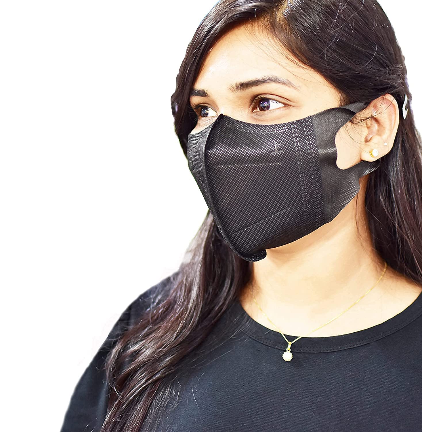 Swift 3D Face Mask for Adults, Full Black, Elastic Cloth Ear Straps, Breathable, 5 Packs of 10pcs (50pcs Black)