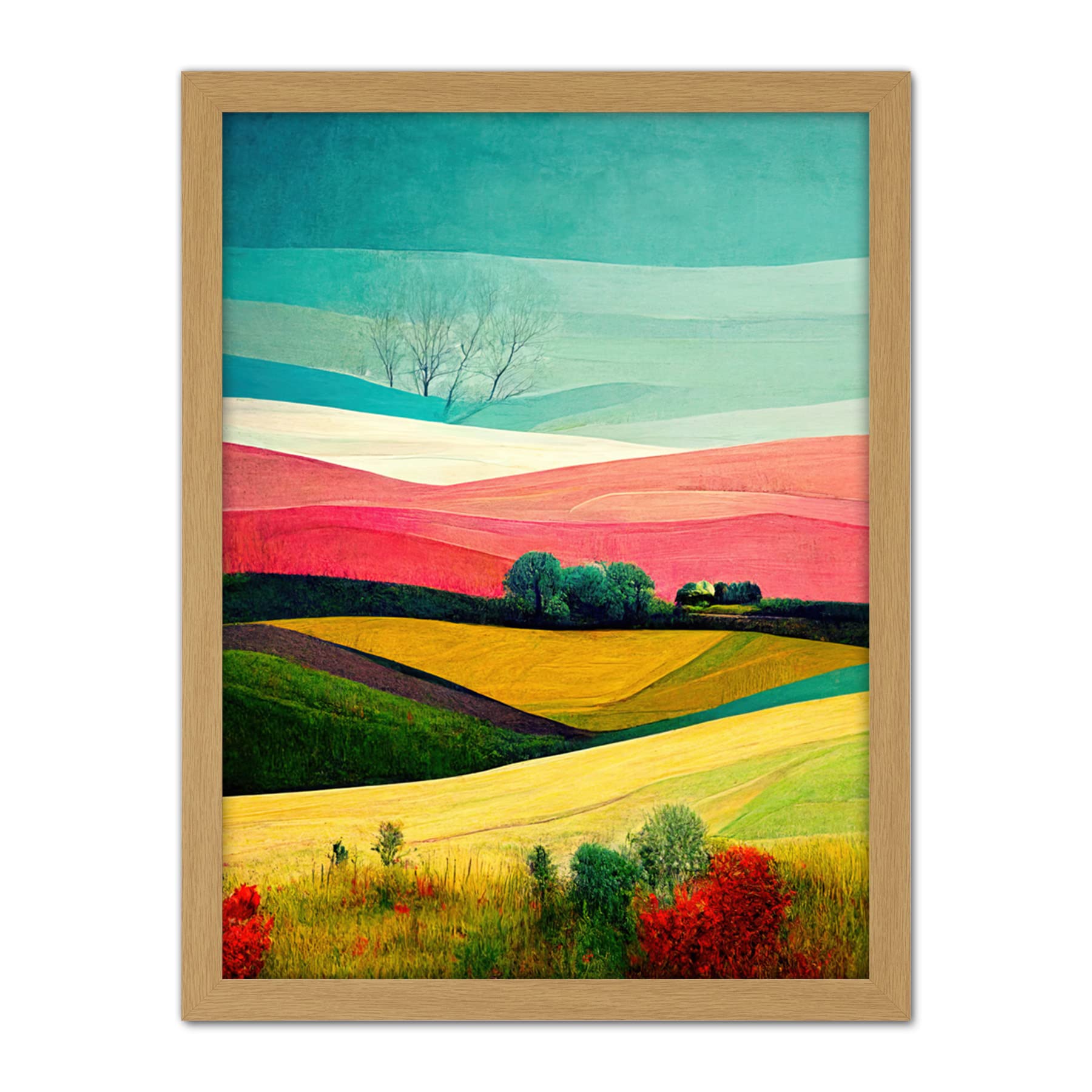 Doppelganger33 LTD Four Seasons Colourful Modern Country Landscape Painting Artwork Framed Wall Art Print 18X24 Inch