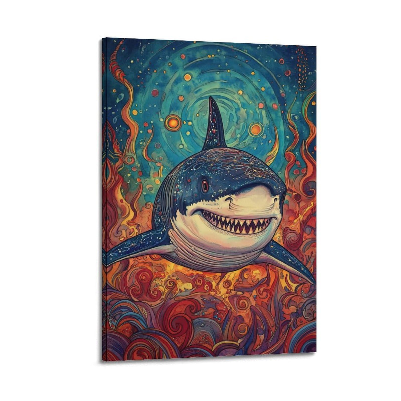 CXHJCA Marine Animal Poster Fierce Sharks Poster Decorative Painting Canvas Wall Posters And Art Picture Print Modern Family Bedroom Decor Posters 24x36inch(60x90cm)