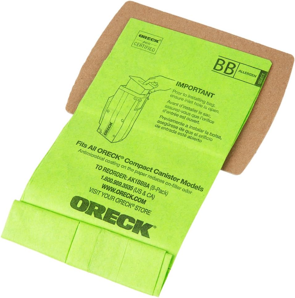 Oreck Super-Deluxe Compact Canister Bags (Green, 8-pack Bags plus 1 Motor Filter) PKBB12DW