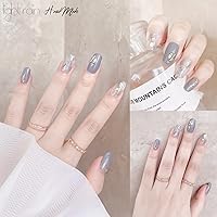 Vista 3 de LIGHT RAIN - Uñas a presión medianas con diseño de galaxia Andromeda, de lujo, reutilizables, de siete capas, con acabado UV, uñas postizas hechas a