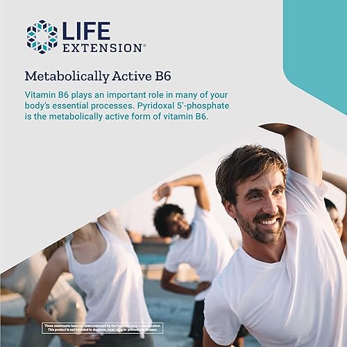 Miniatura 5 de Life Extension Pyridoxal 5-Fosfato 100 mg P5P  Vitamina esencial B6 para la salud del corazón los nervios y los ojos  Suplemento de glucosa y azúcar